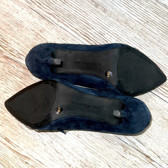 Lori Goldstein Navy Suede and Velvet Floral Print Heels Size 7.5 - Picture 7 of 8